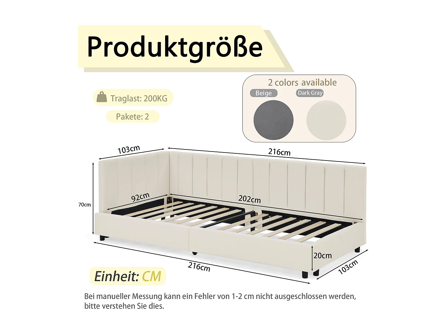 Lit simple 90×200 cm en velours doux, lit enfant avec dossier haut, idéal pour chambre d’enfant ou petit appartement – Beige