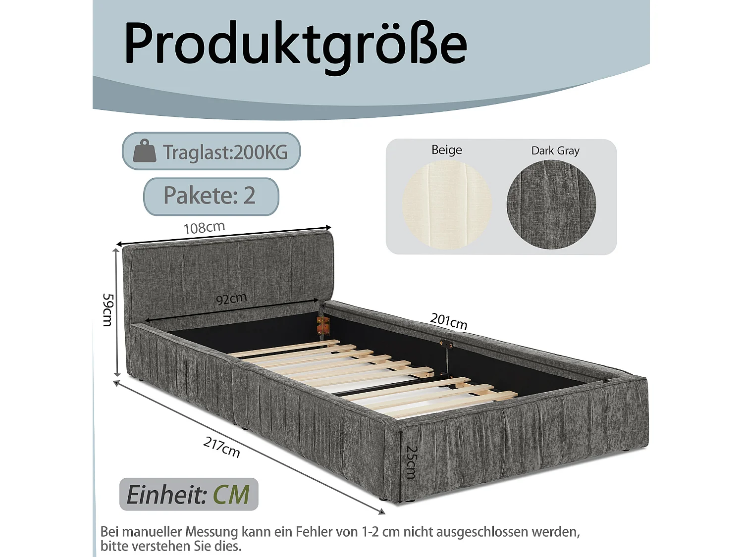 Cama individual infantil de 90×200 cm, en suave chenilla, con estructura ecológica de eucalipto y metal, fácil montaje – Gris Oscuro