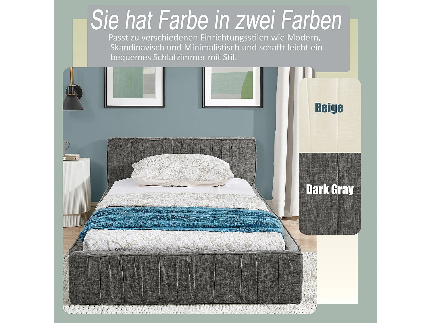 Cama individual infantil de 90×200 cm, en suave chenilla, con estructura ecológica de eucalipto y metal, fácil montaje – Gris Oscuro