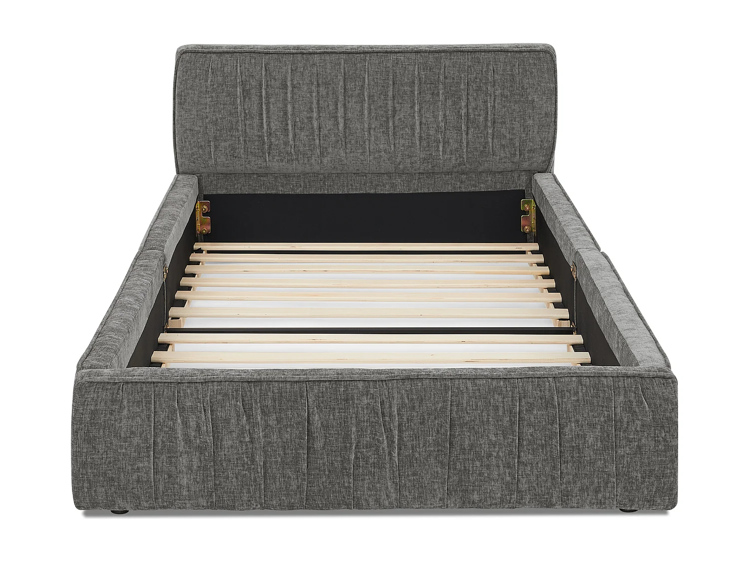 Cama individual infantil de 90×200 cm, en suave chenilla, con estructura ecológica de eucalipto y metal, fácil montaje – Gris Oscuro