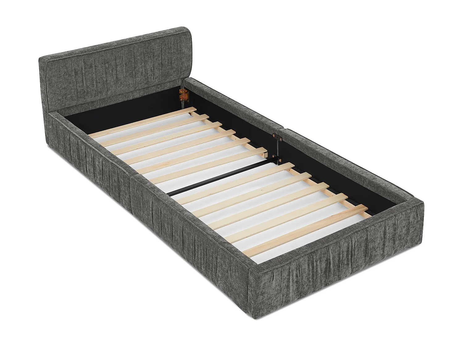Cama individual infantil de 90×200 cm, en suave chenilla, con estructura ecológica de eucalipto y metal, fácil montaje – Gris Oscuro