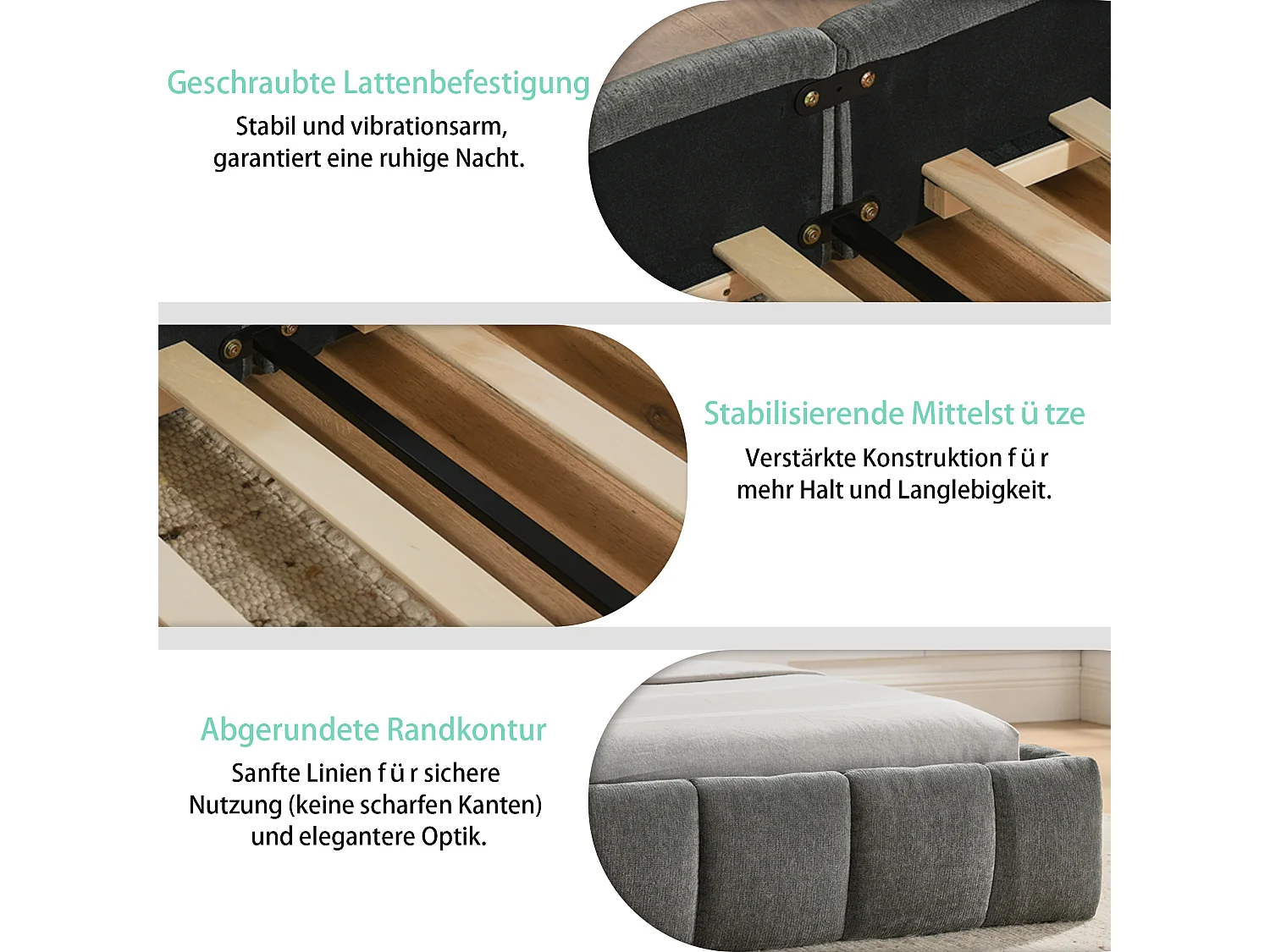 Lit double 160×200 cm en chenille douce, design capitonné, cadre en eucalyptus écologique & métal, montage facile – Dark Gray