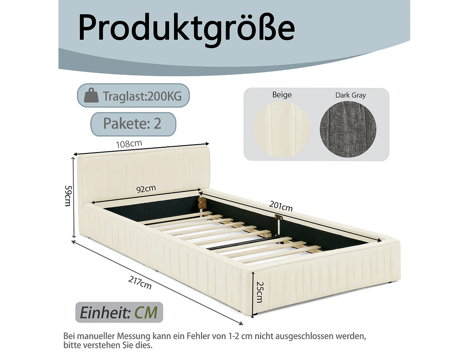 Einzelbett 90×200 cm für Kinder, aus weichem Chenille, mit umweltfreundlichem Eukalyptus- und Metallrahmen, einfache Montage – Beige