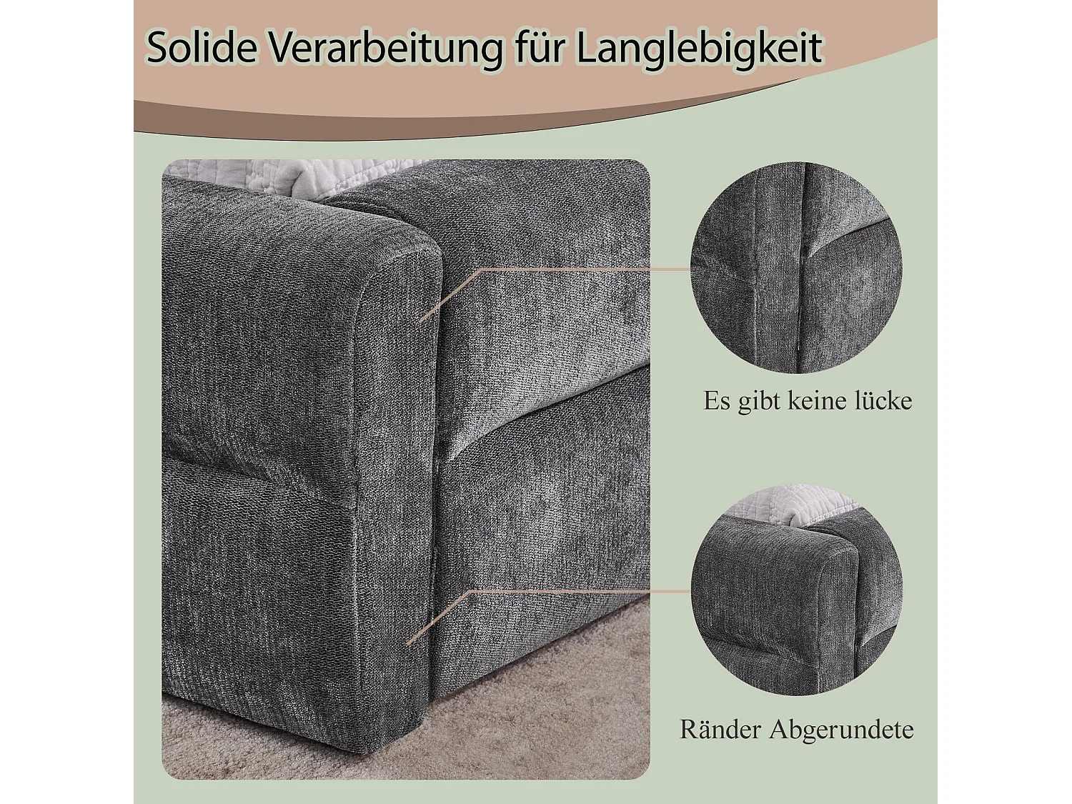 Doppelbett 140 × 200 cm aus Chenille-Stoff, komfortables Kopfteil, stabiles Gestell aus Eukalyptusholz und Metall, einfache Montage – Dunkelgrau