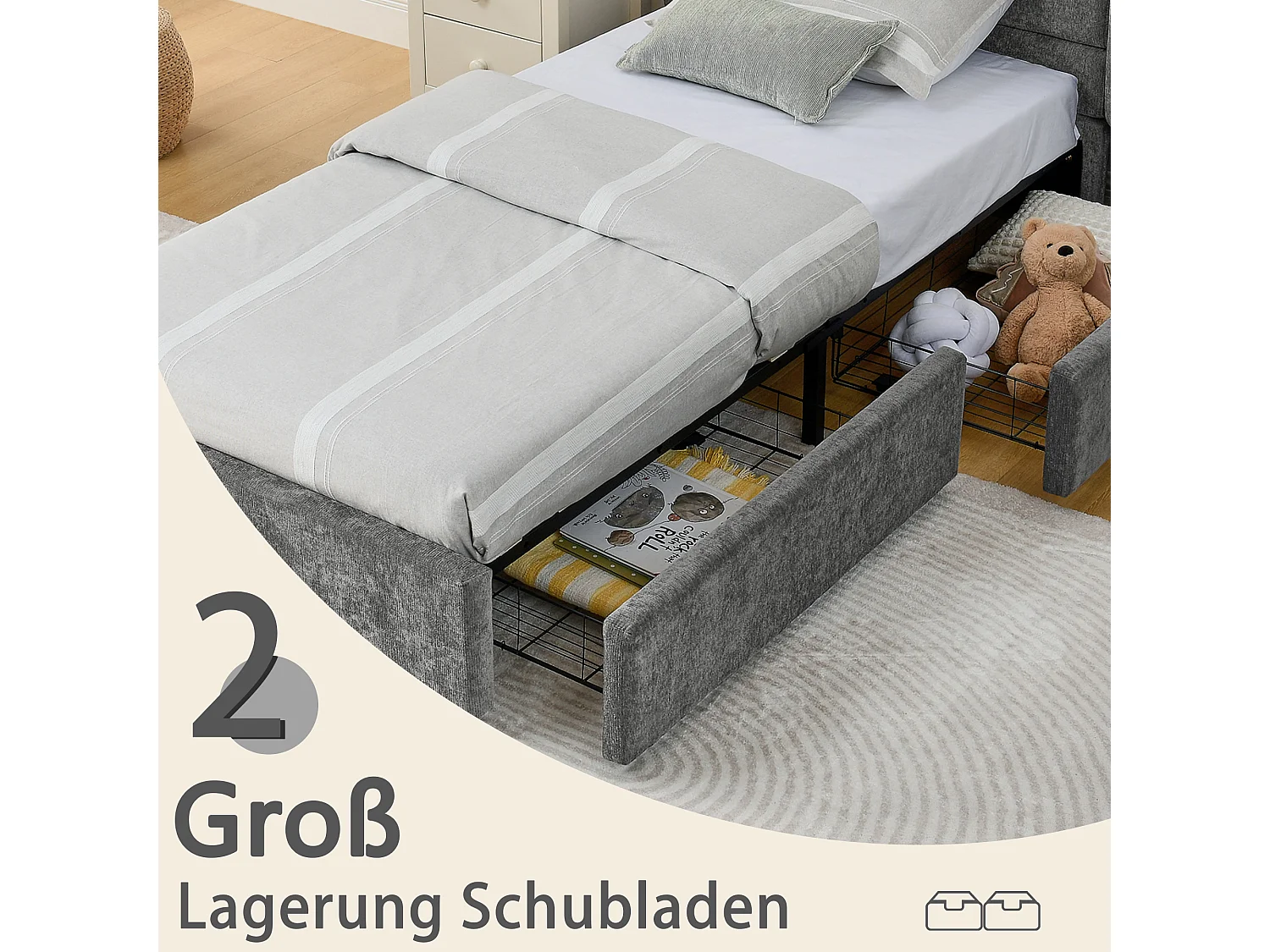 Einzelbett 90×200 cm aus weichem Samt, Kinderbett mit hoher Rückenlehne, ideal fürs Kinderzimmer – Dunkelgrau
