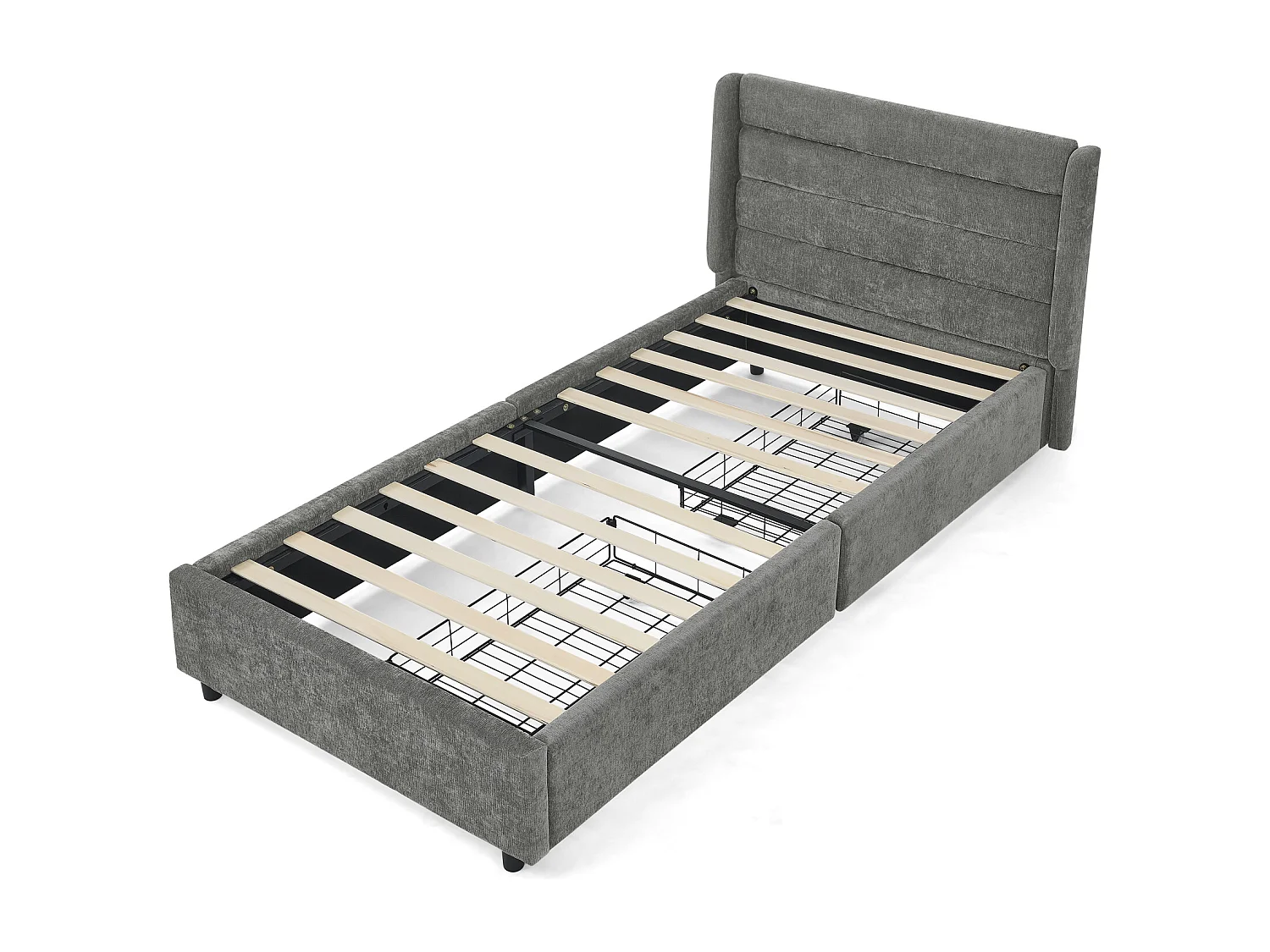 Einzelbett 90×200 cm aus weichem Samt, Kinderbett mit hoher Rückenlehne, ideal fürs Kinderzimmer – Dunkelgrau