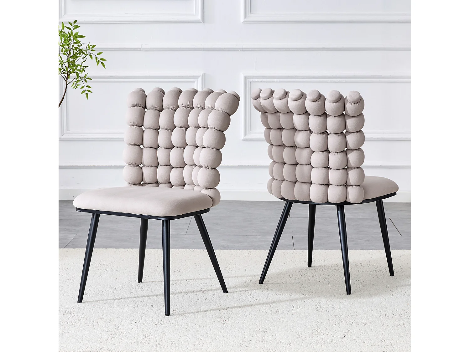 Lot de 2 chaise de salle à manger - pieds en métal - velours - gris