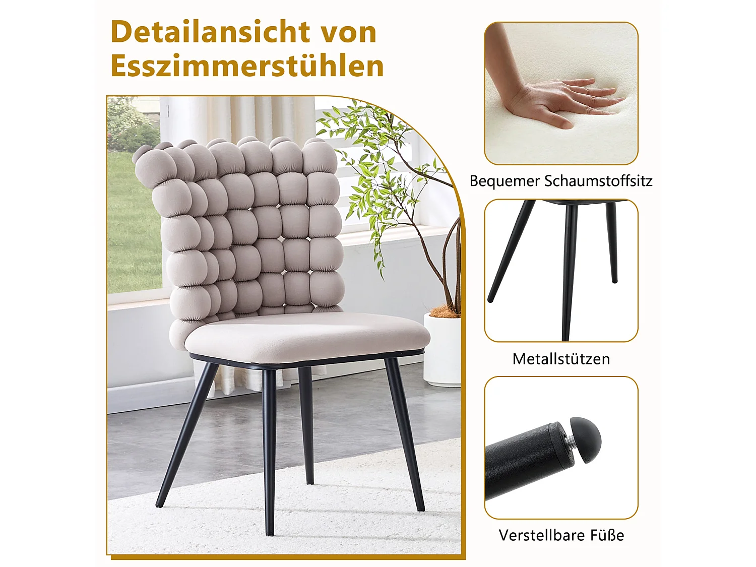 Lot de 2 chaise de salle à manger - pieds en métal - velours - gris