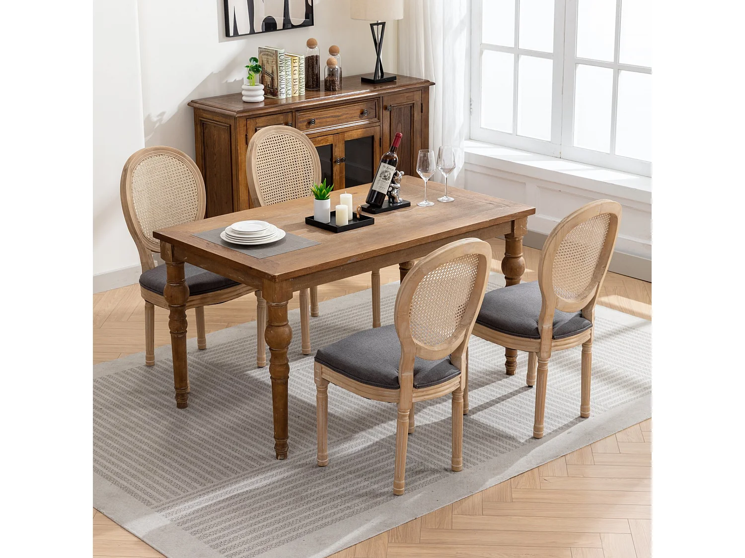 Lot de 2 chaises de salle à manger – Cadre en bois massif – Assises en lin – Gris