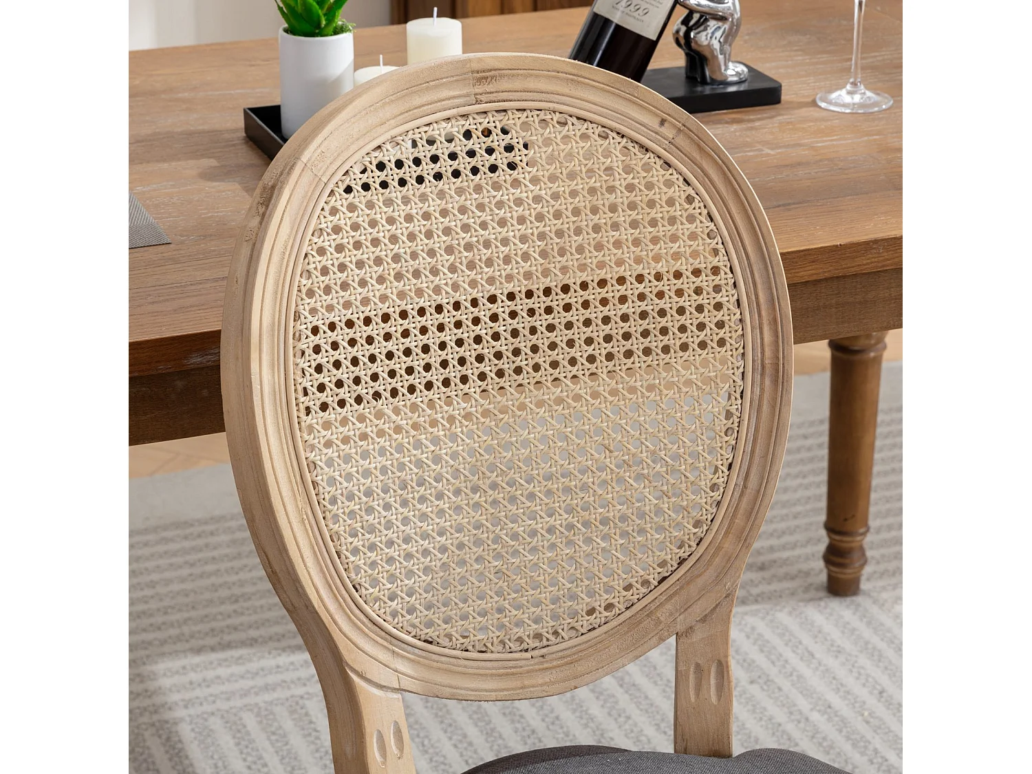 Lot de 2 chaises de salle à manger – Cadre en bois massif – Assises en lin – Gris