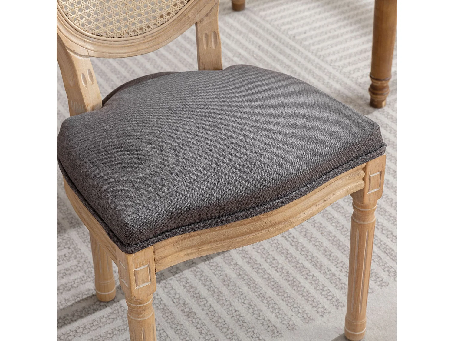 Lot de 2 chaises de salle à manger – Cadre en bois massif – Assises en lin – Gris