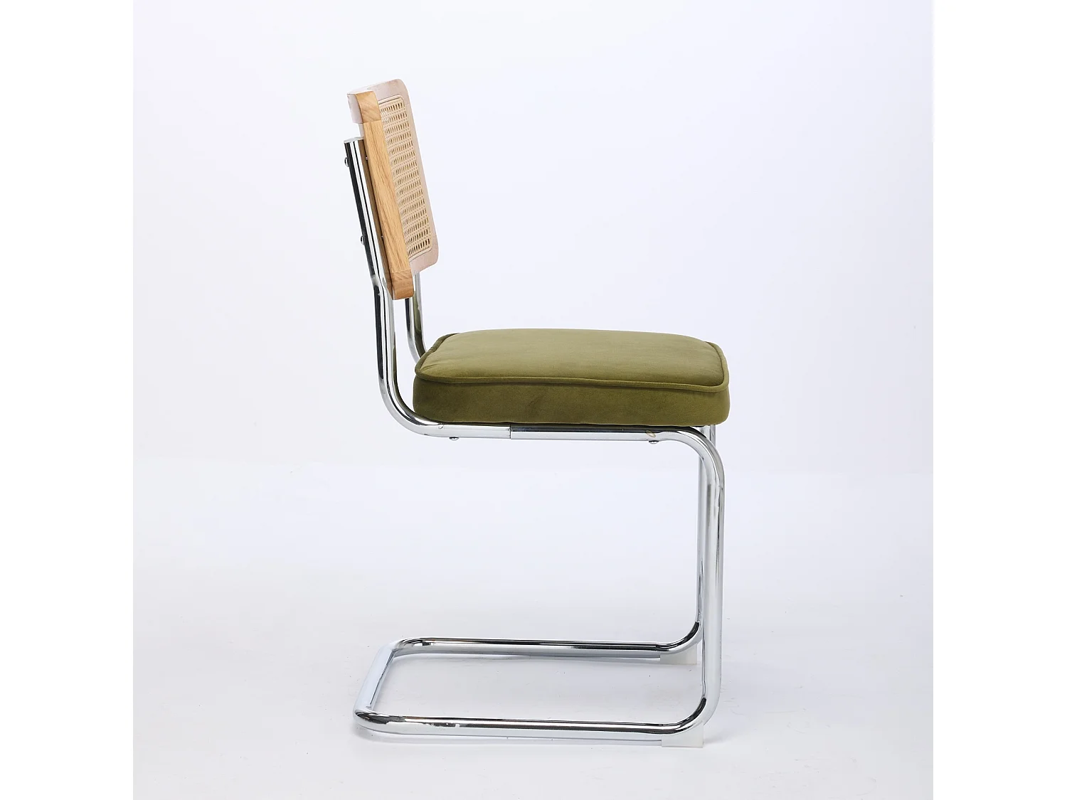 Lot de 2 chaises de salle à manger – Dossiers en rotin – Assises rembourrées en velours – Vert