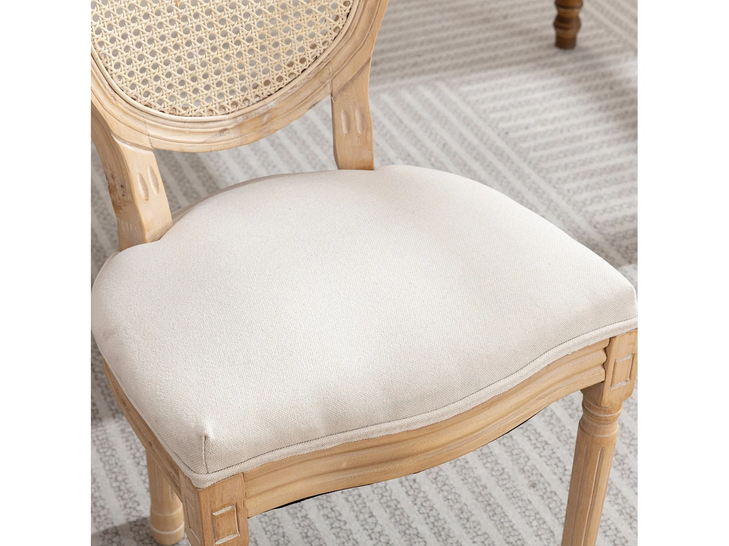 Lot de 2 chaises de salle à manger – Cadre en bois massif – Assises en lin – Beige