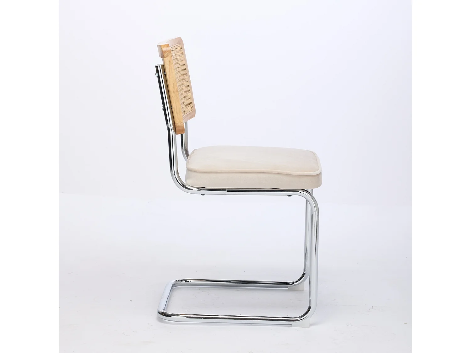 Lot de 2 chaises de salle à manger – Dossiers en rotin – Assises rembourrées en velours – Beige