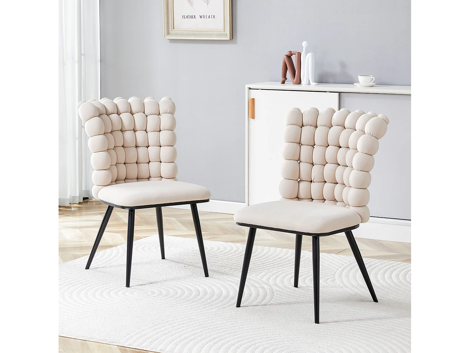 Lot de 2 chaise de salle à manger - pieds en métal - velours - blanc