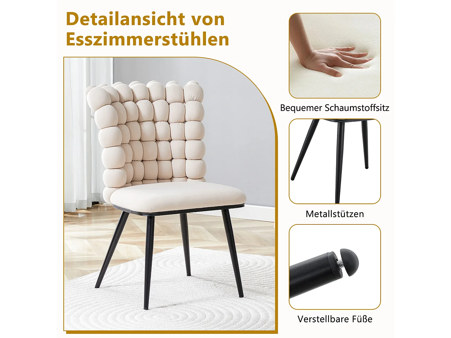 Lot de 2 chaise de salle à manger - pieds en métal - velours - blanc