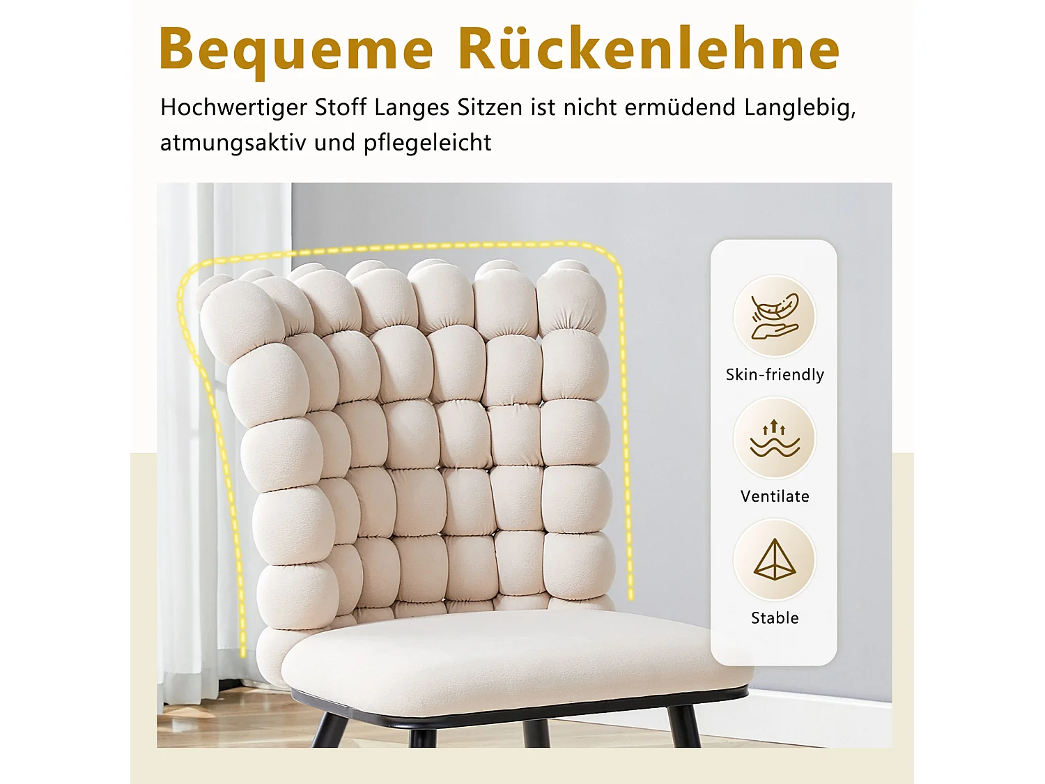 Lot de 2 chaise de salle à manger - pieds en métal - velours - blanc