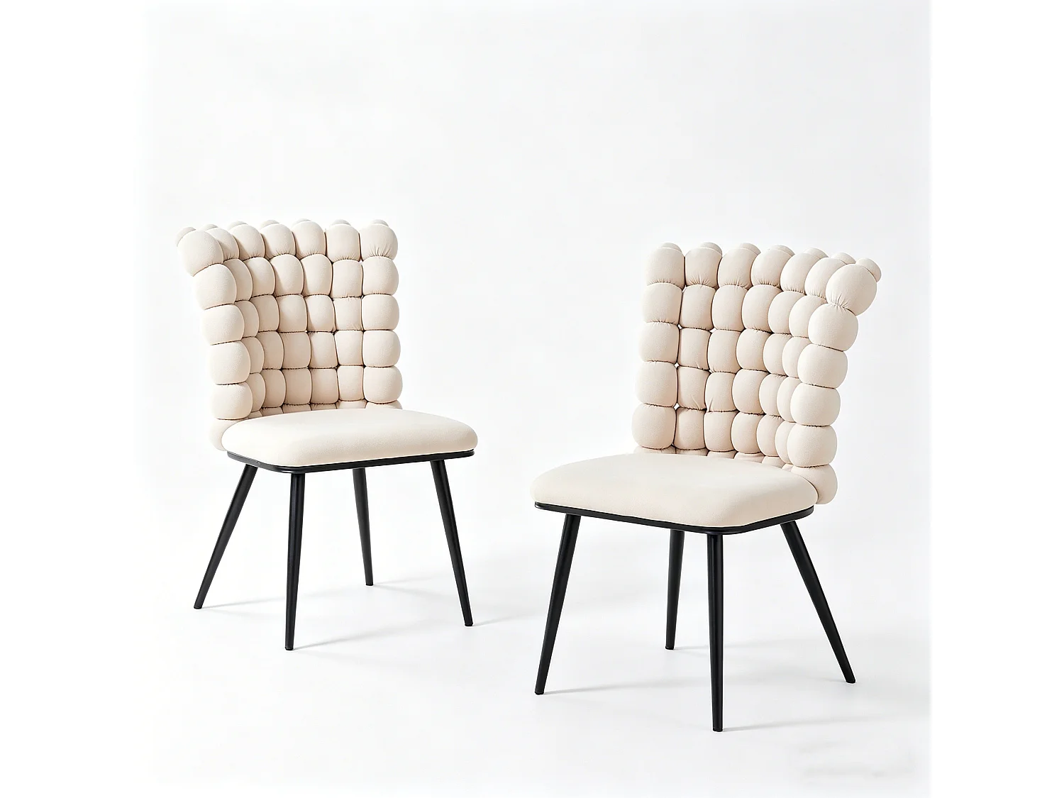Set van 2 eetkamerstoelen - metalen poten - fluweel - wit