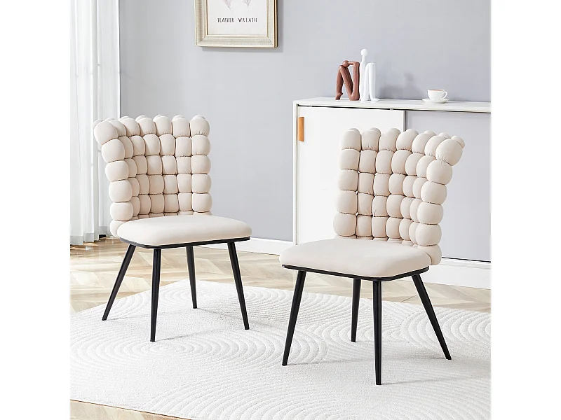 Lot de 2 chaise de salle à manger - pieds en métal - velours - blanc