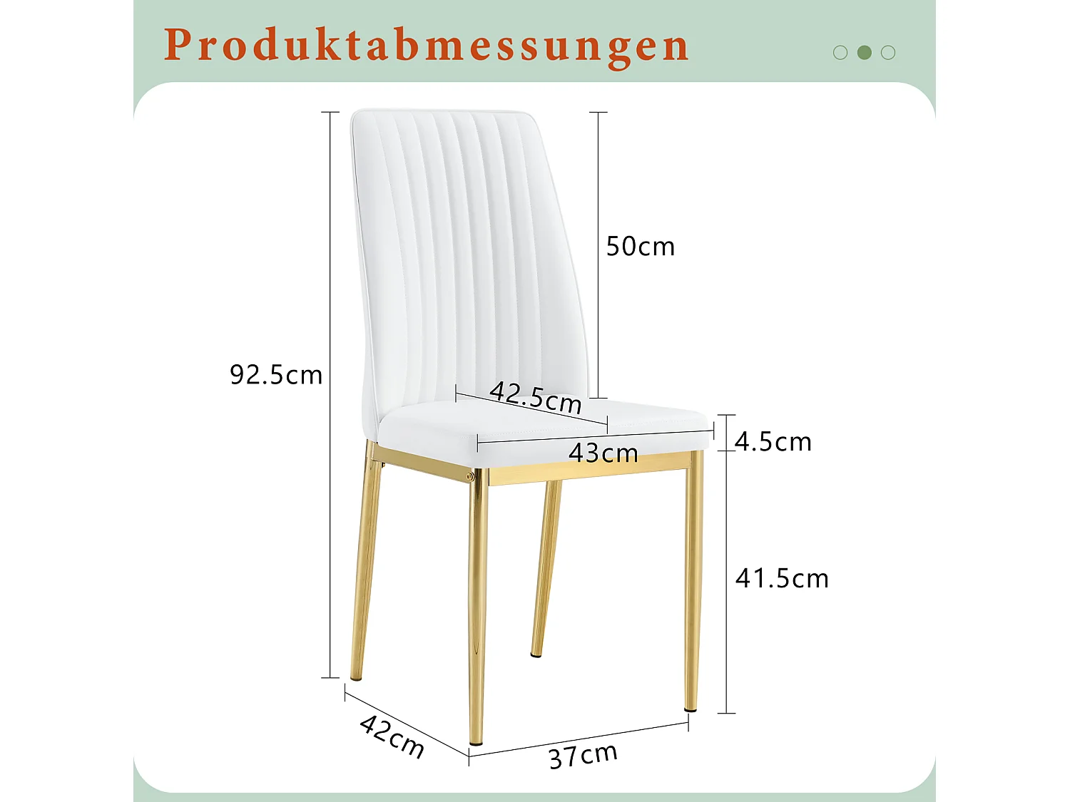 Lot de 4 chaises de salle à manger - Pieds en métal doré – Coussins en cuir – Blanc