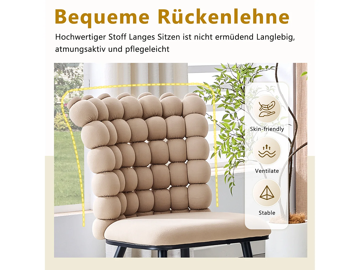 Lot de 2 chaise de salle à manger - pieds en métal - velours - chameau