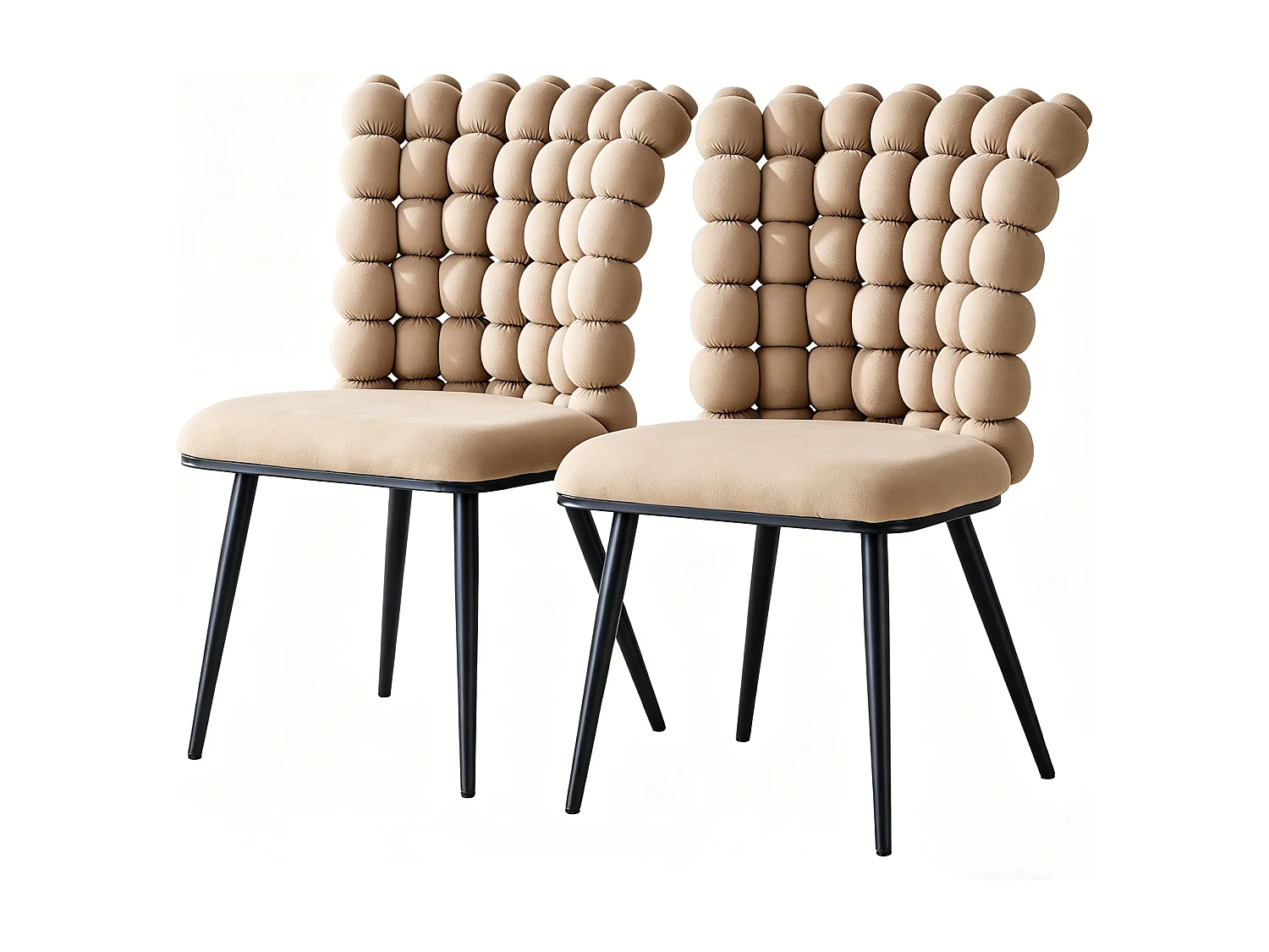 Set van 2 eetkamerstoelen - metalen poten - fluweel - camel