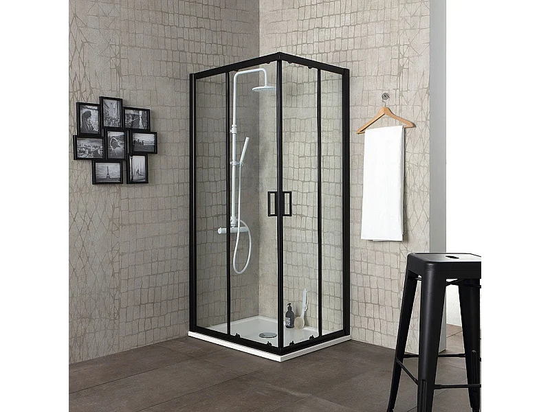 Angle Carré Design 70X70 Cadre Noir Opaque Verre Trempé Mat 6 Mm | City