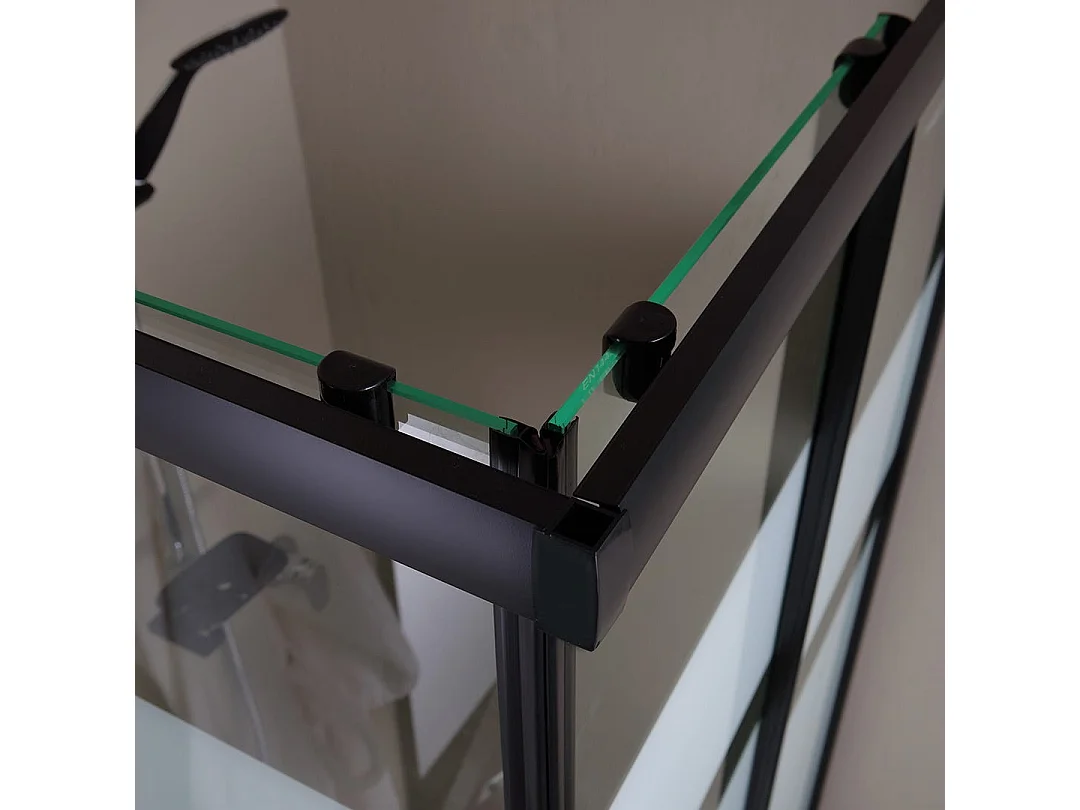 Cabine De Douche 70X70 Profilés Noirs Et Verre Sérigraphié 6Mm | City