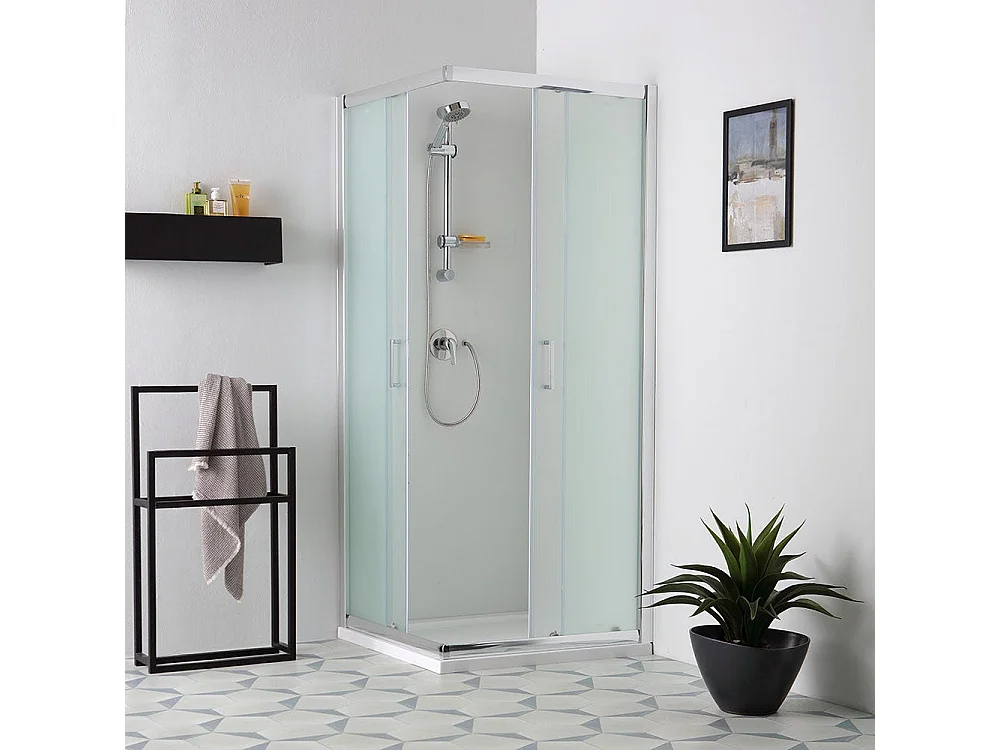 Cabine De Douche Verre Dépoli 6 Mm Carré 70X70 Coulissante | Giada