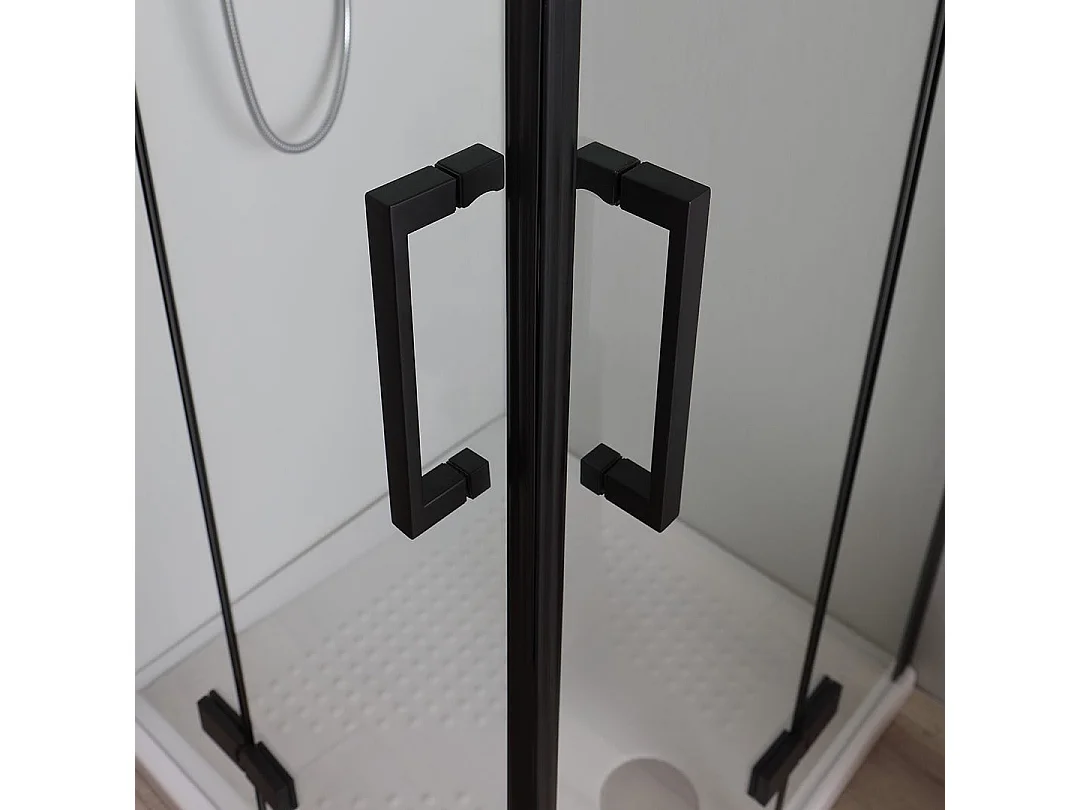 Cabine De Douche Noire Mate 70X70 Avec Portes Battantes Sans Cadre | London