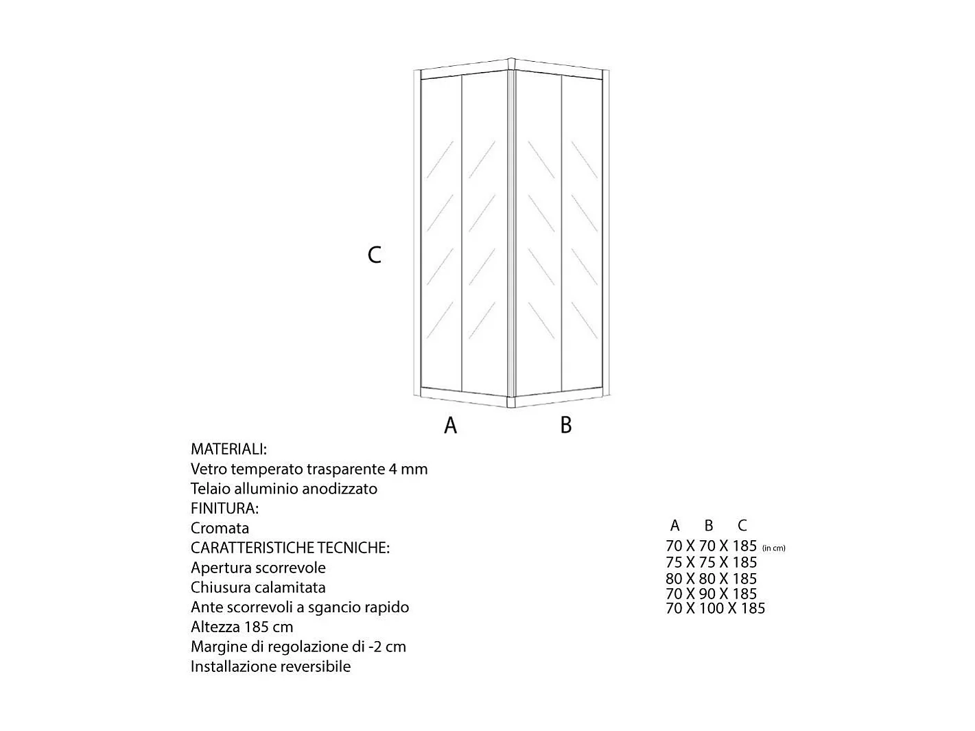 Cabine De Douche En Verre Trempé Transparent 70X70 | Luna
