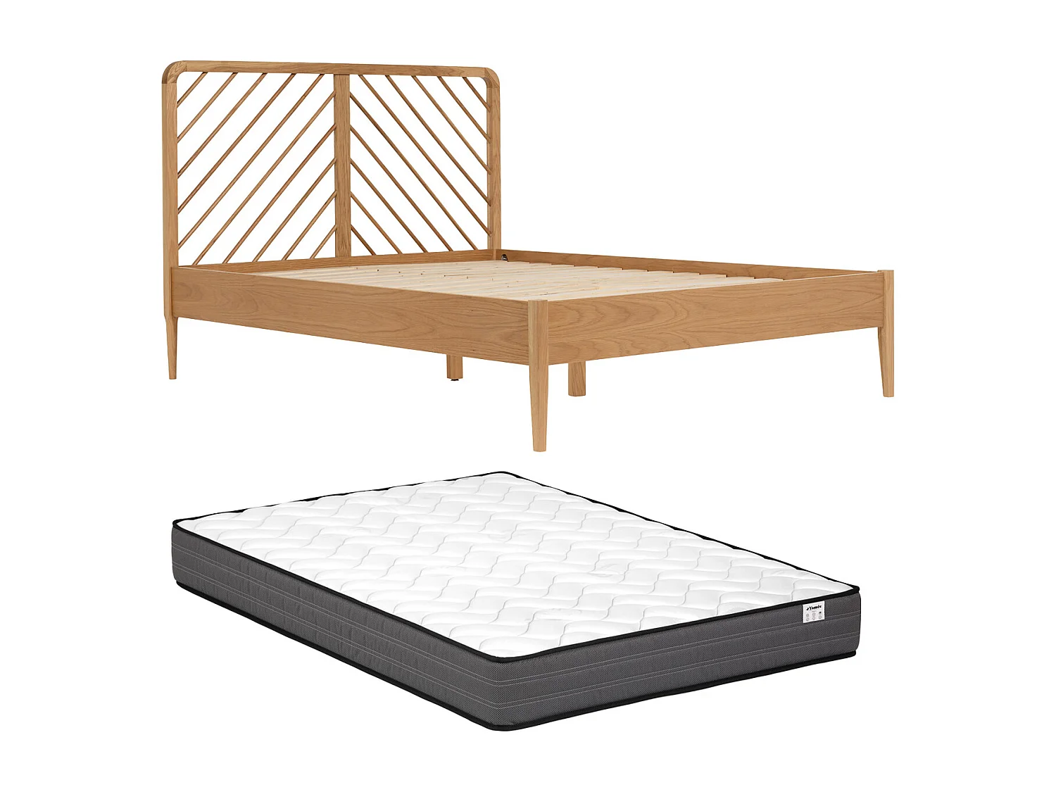 Lit 140 x 200 cm - Chêne et MDF - Coloris : Naturel + Matelas - LERIAKI