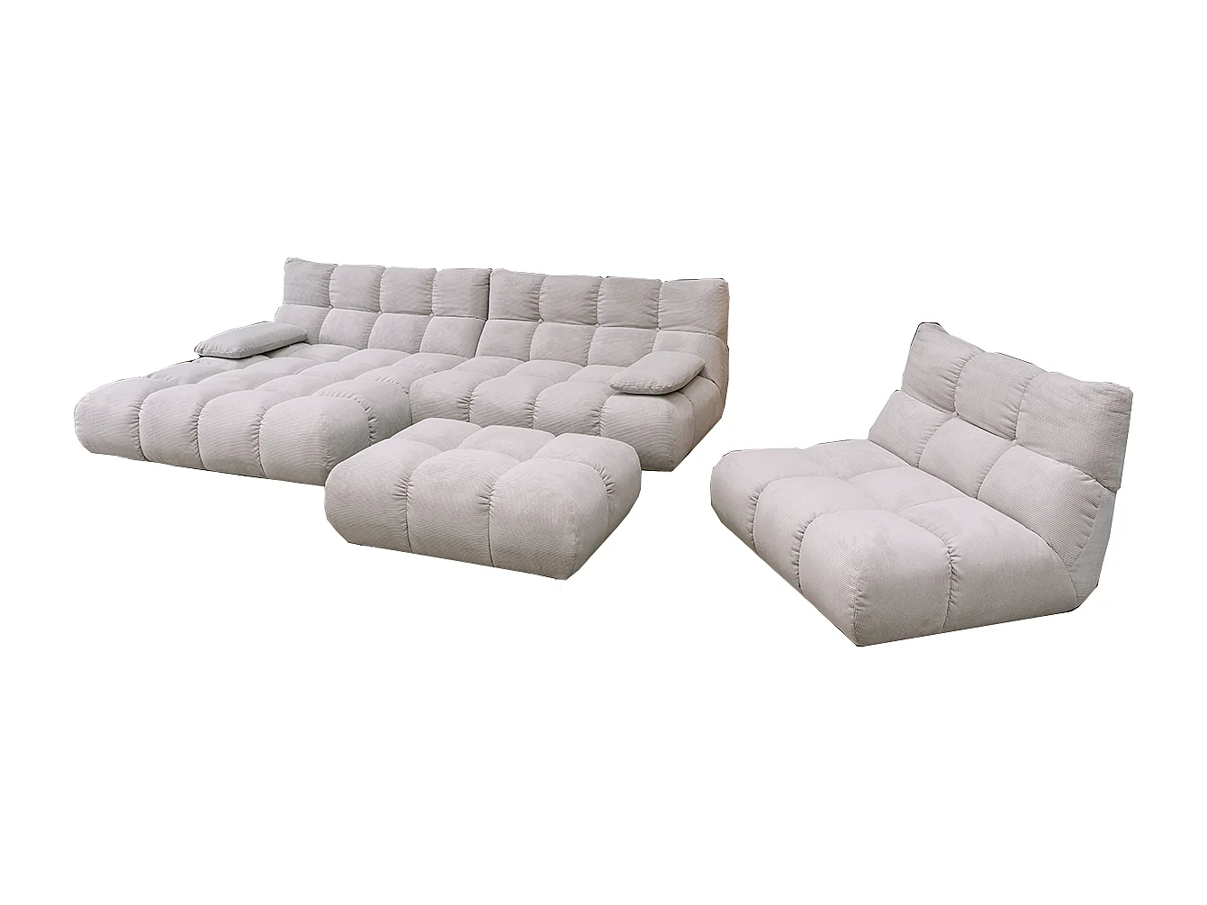 Sofá esquinero Pufs tapizados Sillones giratorios Set - plata Pana - VIVIEN