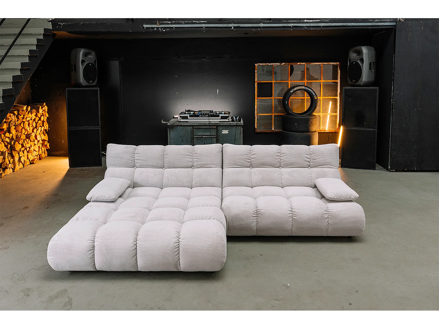 Sofá esquinero Pufs tapizados Sillones giratorios Set - plata Pana - VIVIEN