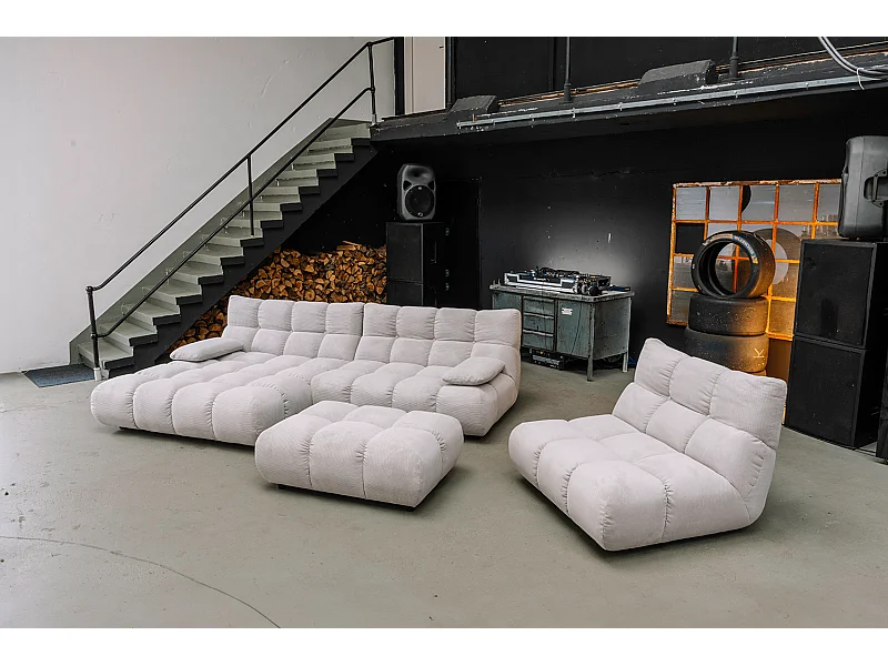 Sofá esquinero Pufs tapizados Sillones giratorios Set - plata Pana - VIVIEN