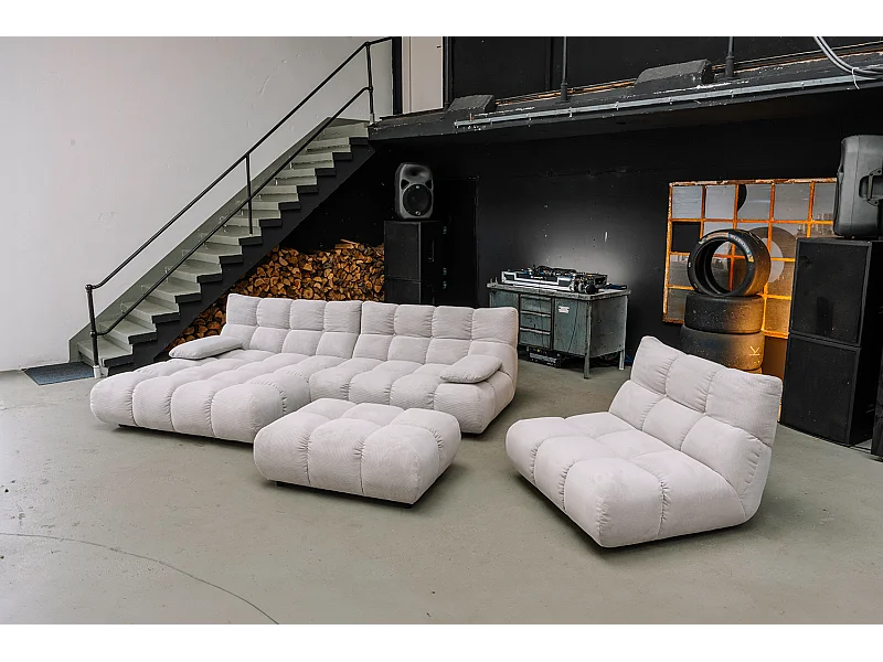 Hoekbank Gestoffeerde kruk Draaibare fauteuil Stel in - Zilver Koord - VIVIEN