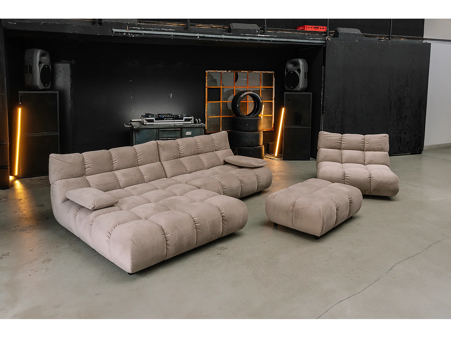 Sofá esquinero Pufs tapizados Sillones giratorios Set - marrón terciopelo - VIVIEN