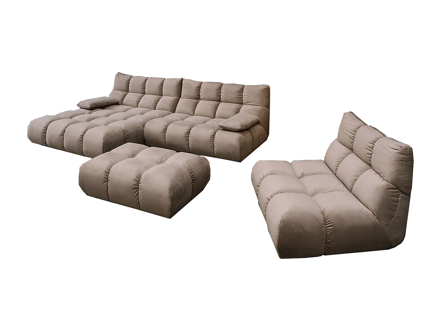 Sofá esquinero Pufs tapizados Sillones giratorios Set - marrón terciopelo - VIVIEN