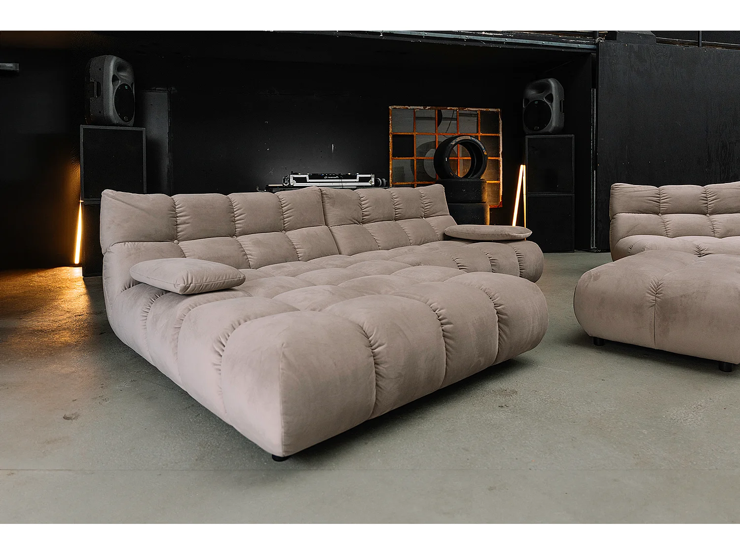 Sofá esquinero Pufs tapizados Sillones giratorios Set - marrón terciopelo - VIVIEN