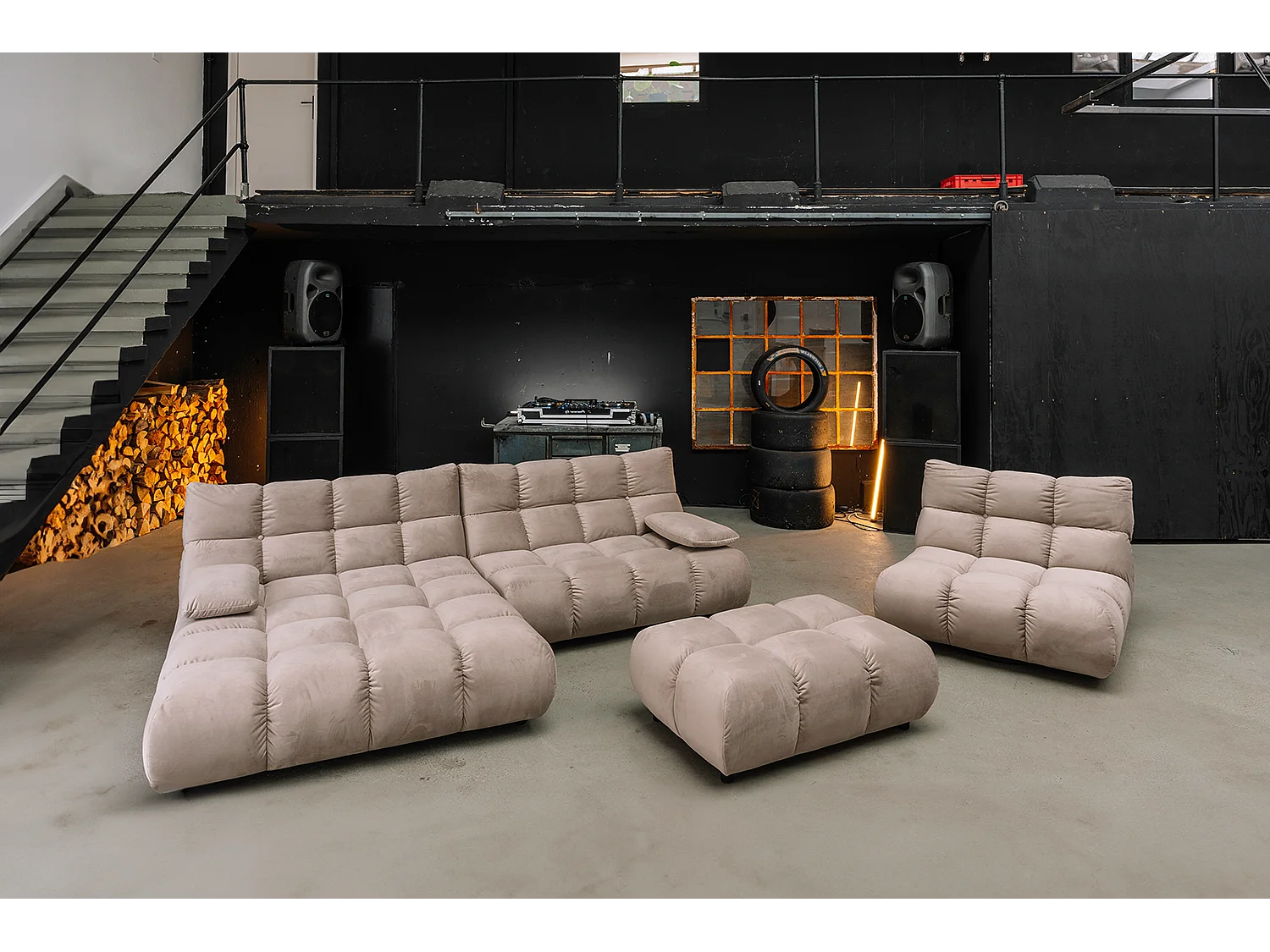 Hoekbank Gestoffeerde kruk Draaibare fauteuil Stel in - Bruin Fluweel - VIVIEN