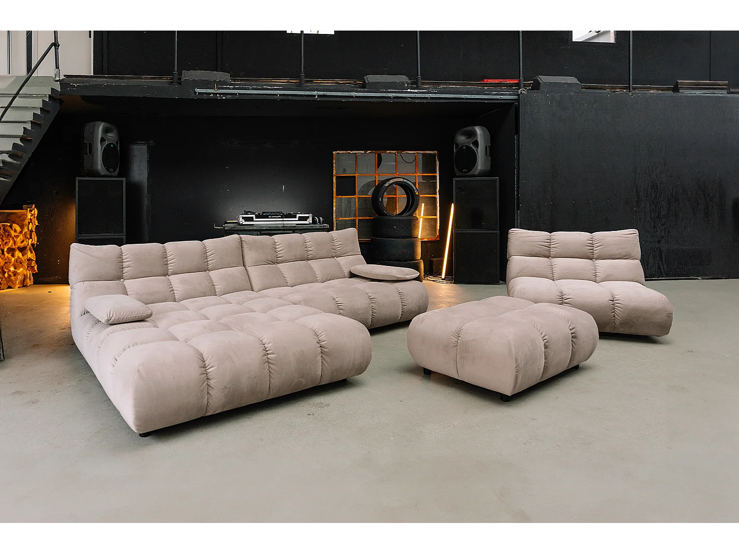 Hoekbank Gestoffeerde kruk Draaibare fauteuil Stel in - Bruin Fluweel - VIVIEN