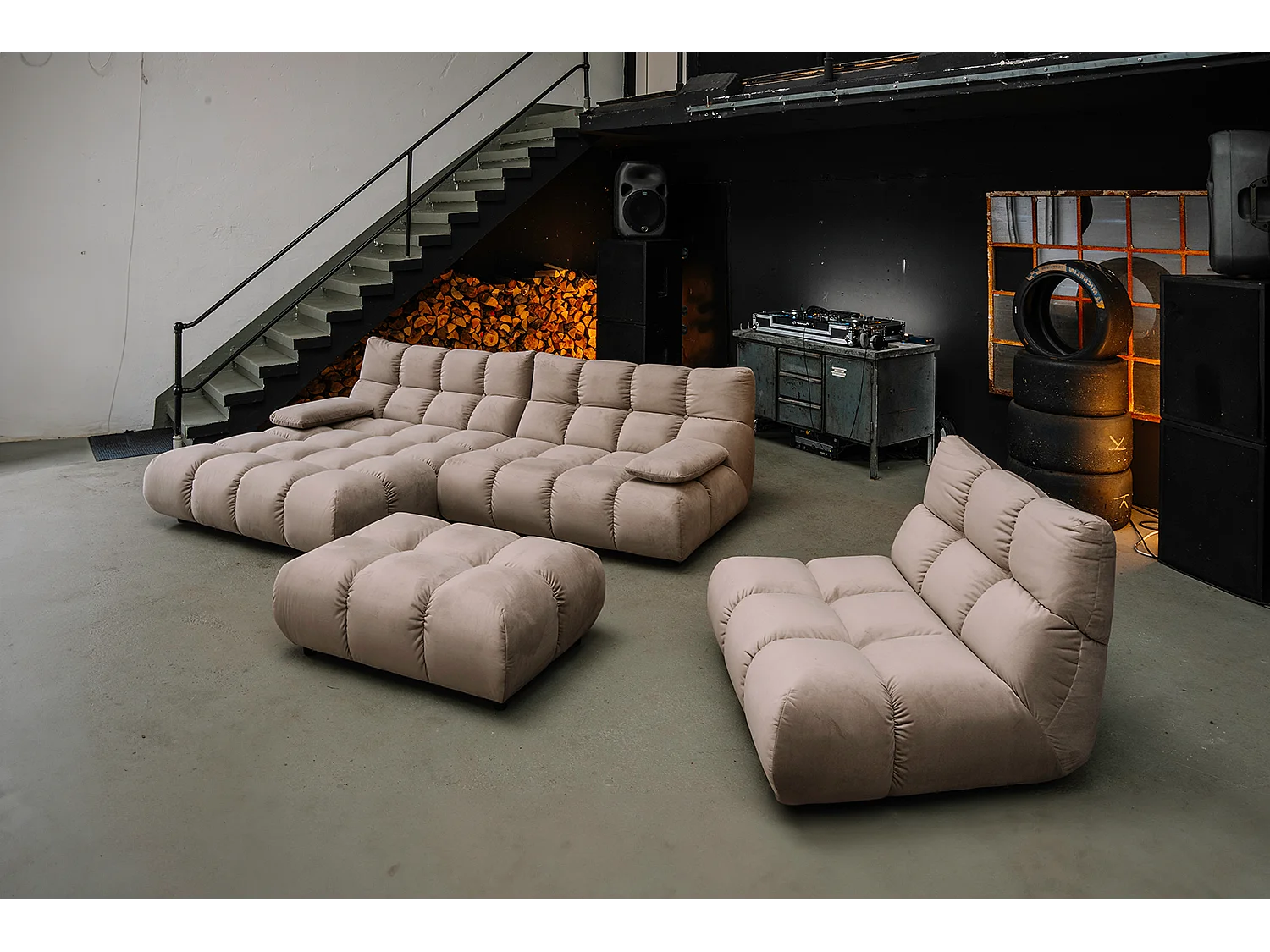 Hoekbank Gestoffeerde kruk Draaibare fauteuil Stel in - Bruin Fluweel - VIVIEN