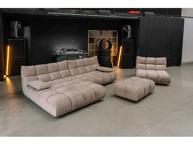 Sofá esquinero Pufs tapizados Sillones giratorios Set - marrón terciopelo - VIVIEN