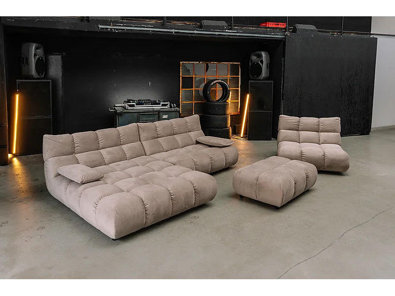 Hoekbank Gestoffeerde kruk Draaibare fauteuil Stel in - Bruin Fluweel - VIVIEN