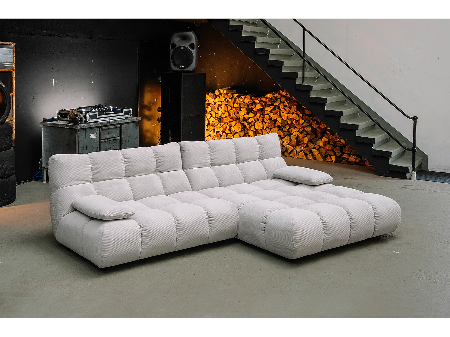 Sofá esquinero Pufs tapizados Sillones giratorios Set - plata Pana - VIVIEN