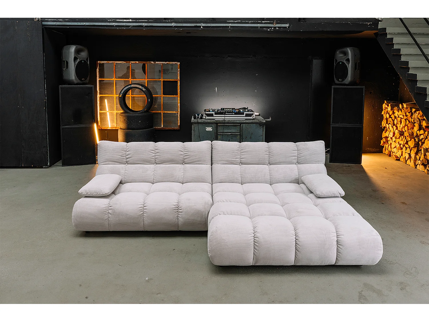 Sofá esquinero Pufs tapizados Sillones giratorios Set - plata Pana - VIVIEN