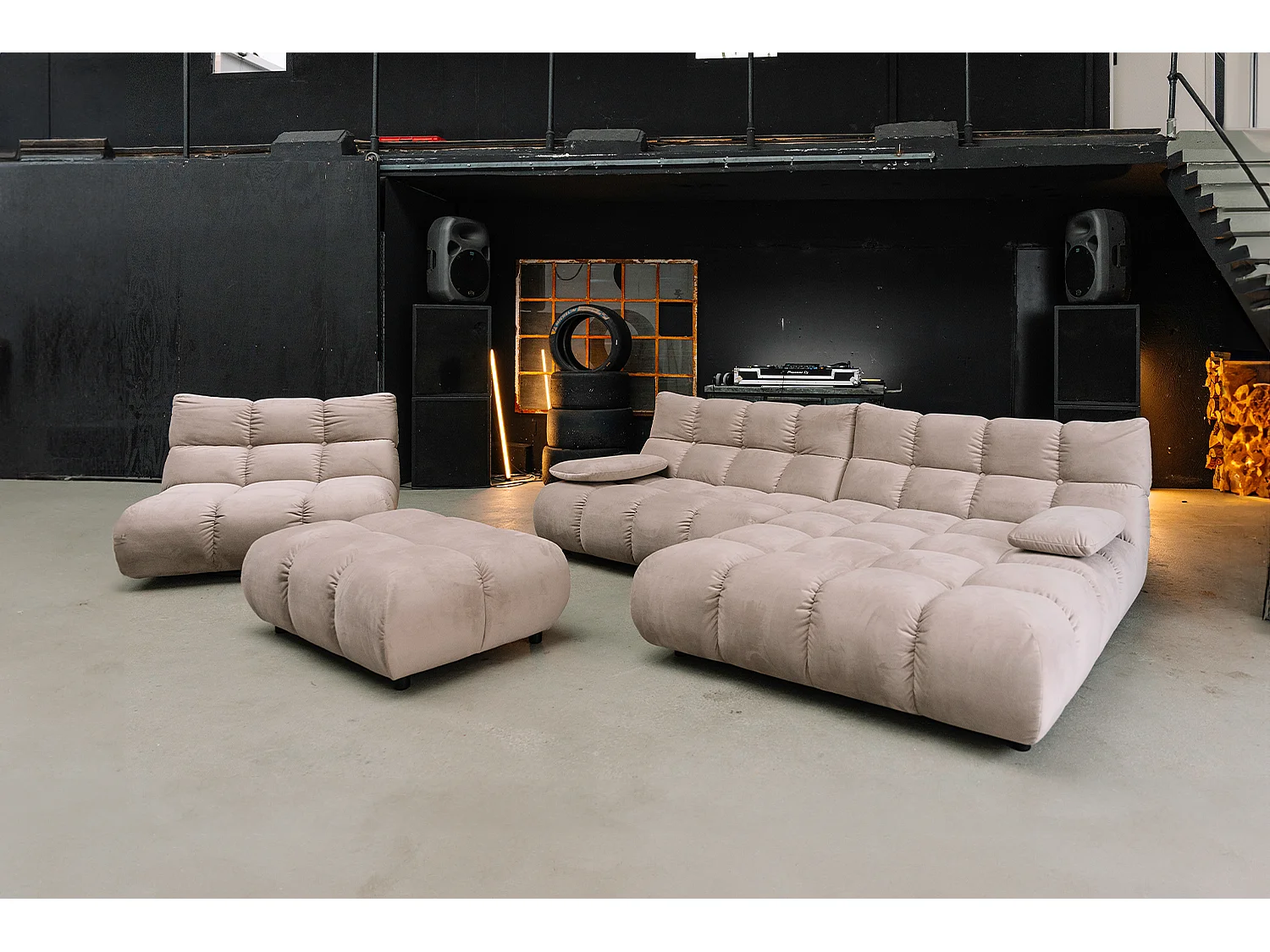 Sofá esquinero Pufs tapizados Sillones giratorios Set - marrón terciopelo - VIVIEN