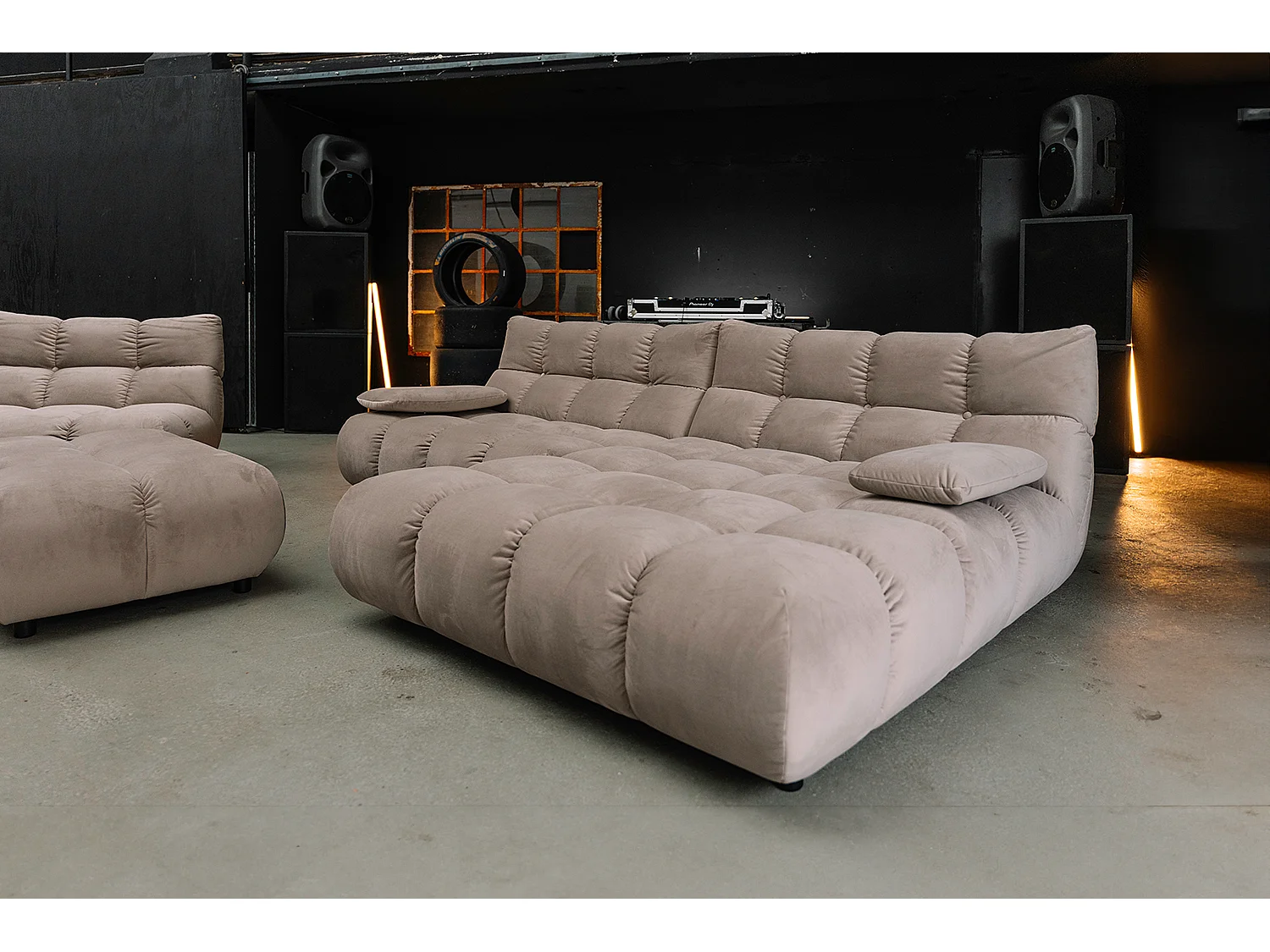 Sofá esquinero Pufs tapizados Sillones giratorios Set - marrón terciopelo - VIVIEN