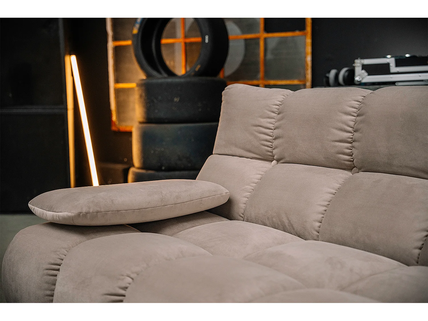 Sofá esquinero Pufs tapizados Sillones giratorios Set - marrón terciopelo - VIVIEN