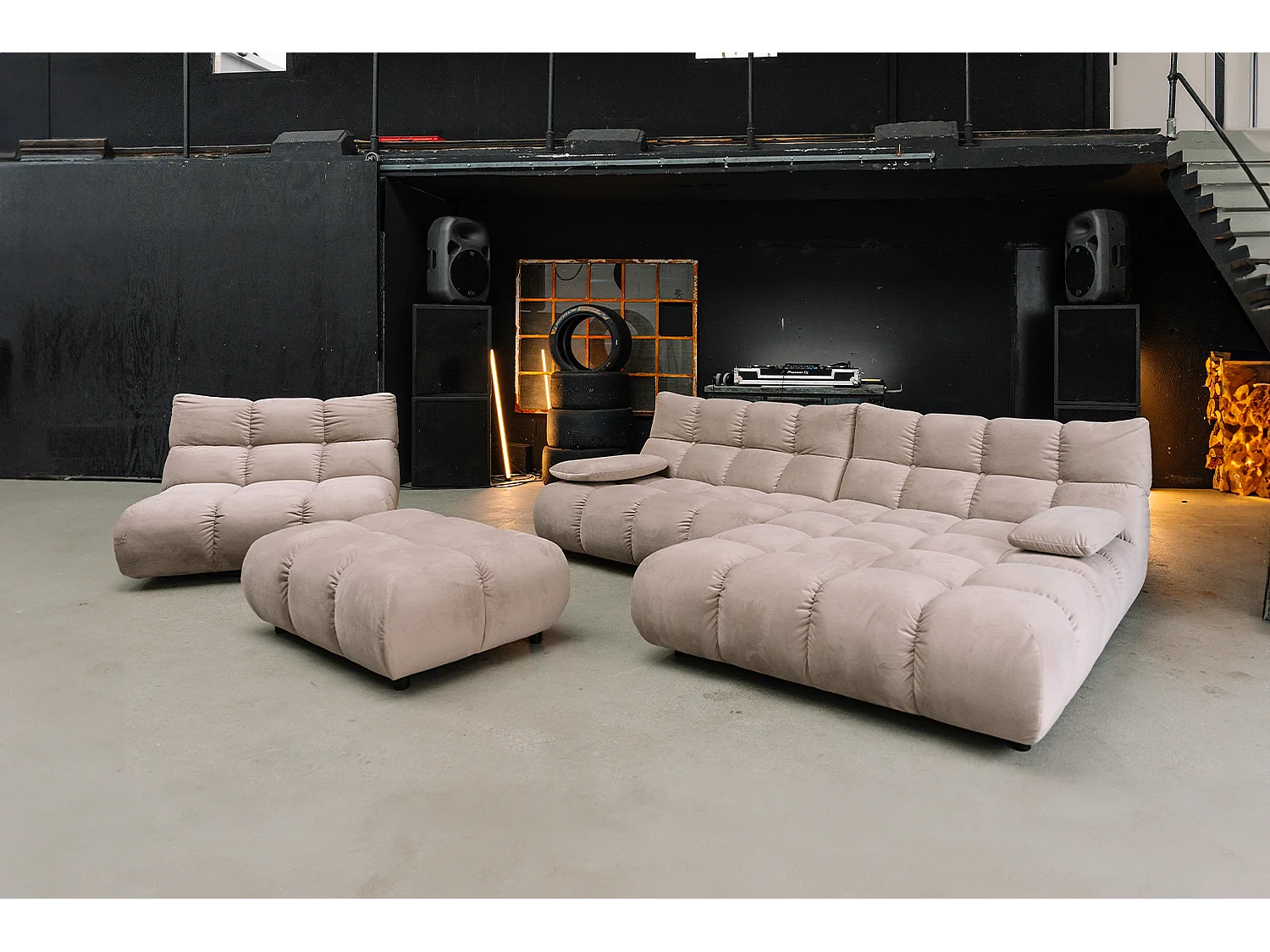 Sofá esquinero Pufs tapizados Sillones giratorios Set - marrón terciopelo - VIVIEN